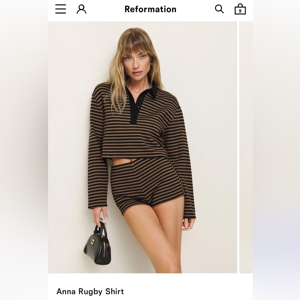 Reformation Black and Brown Striped Long Sleeve Top